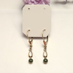 Vintage Roll Gold Jade Drop Earrings Marked HV Roll Gold Gold Filled Jade Stone